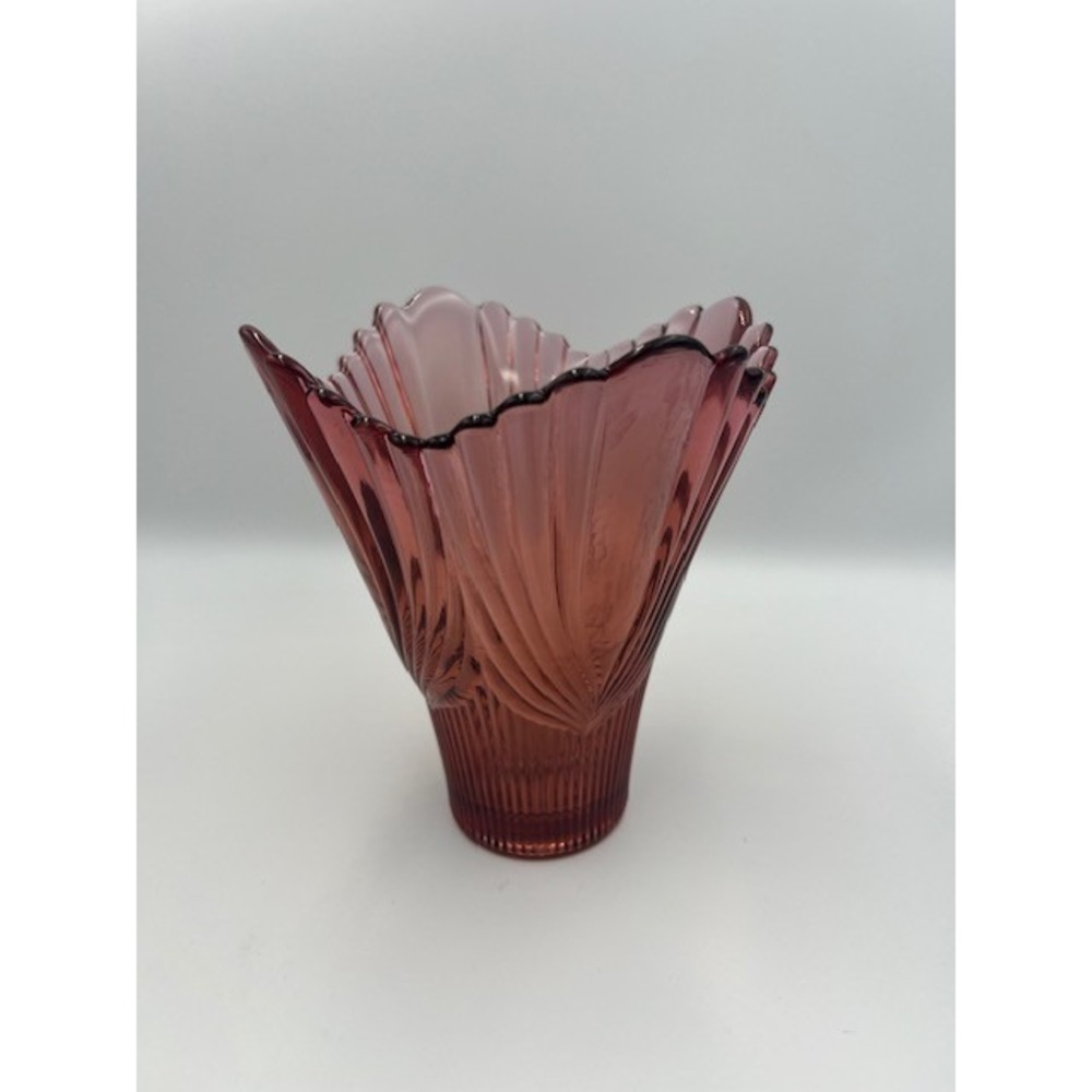 Vintage Fenton 1980 Art Glass Spun Drapery Vase Dusty Rose Art Deco 7.5 Inch